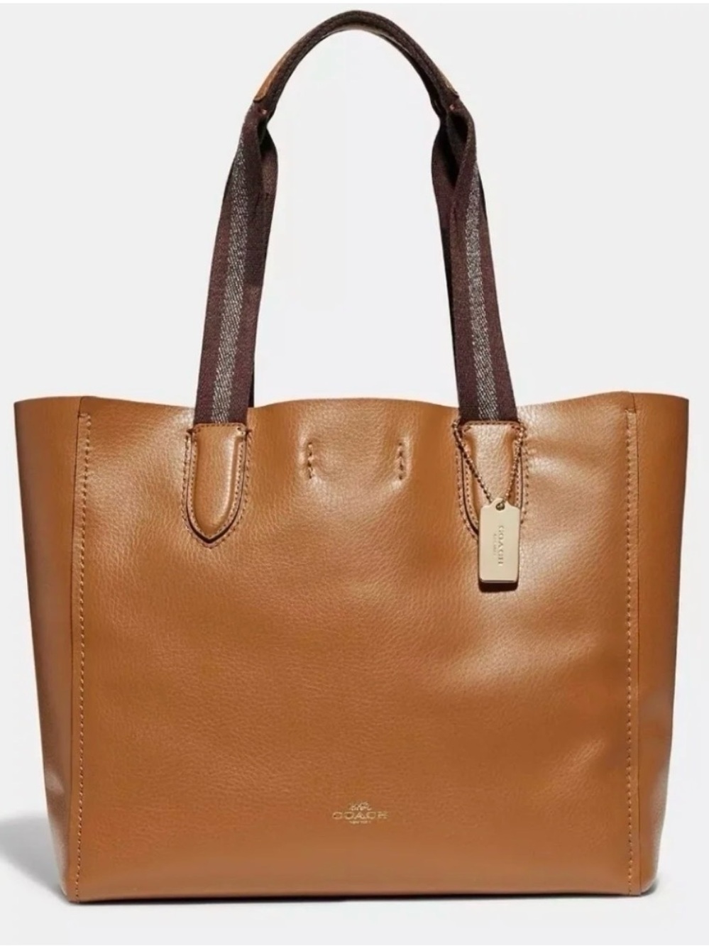 COACH BROWN DERBY TOTE SNAP CLOSURE GOLD HARDWARE LINED INNER POCKETS TAG